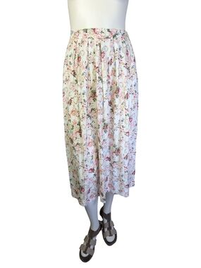 Vintage 80s Susan Bristol Floral Midi Skirt Pockets Made In Canada | Fits M/L
